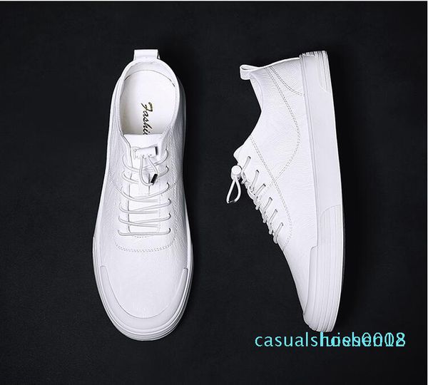 

european station men's shoes 2019 new small white shoes male korean version of the wild flat leather lace casual shoes c18, Black