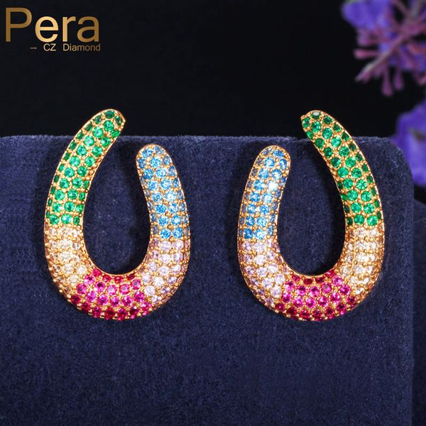 

пера модный радуга зеленый красный цирконий асфальтовая желтого золота круглый большой серег для женщин cz ювелирных аксессуаров e428, Golden;silver