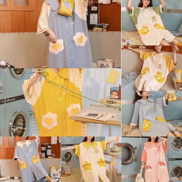 

nightgown women's cotton clothes home pajamas short sleeve thin sweet cute loose pajamas summer cotton home clothes, Blue;red
