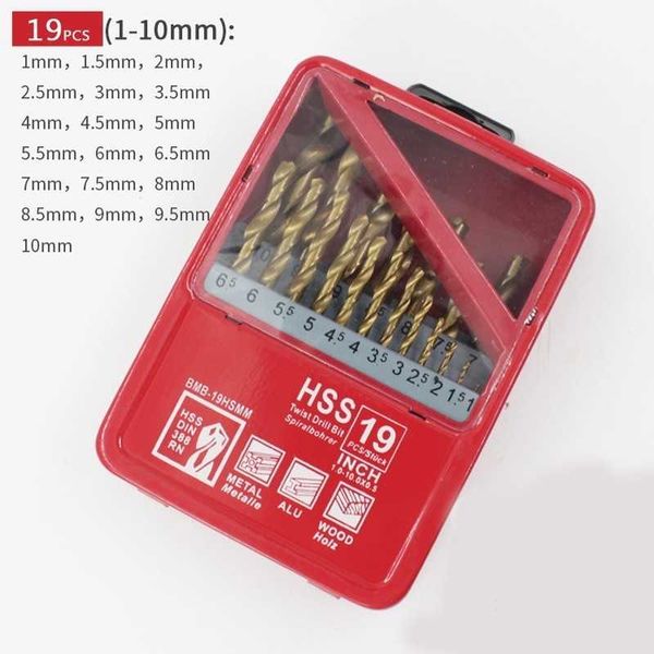 

13/19/25pcs 1.0 to 13mm hss high speed steel titanium coated drill bit set for metal woodworking drill in iron box