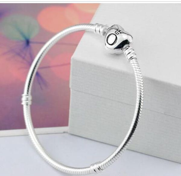 

2018 brand original 925 ilver heart cla p bead 3mm nake chain bracelet fit european pandora heart charm bracelet diy fa hion jewelry, Black
