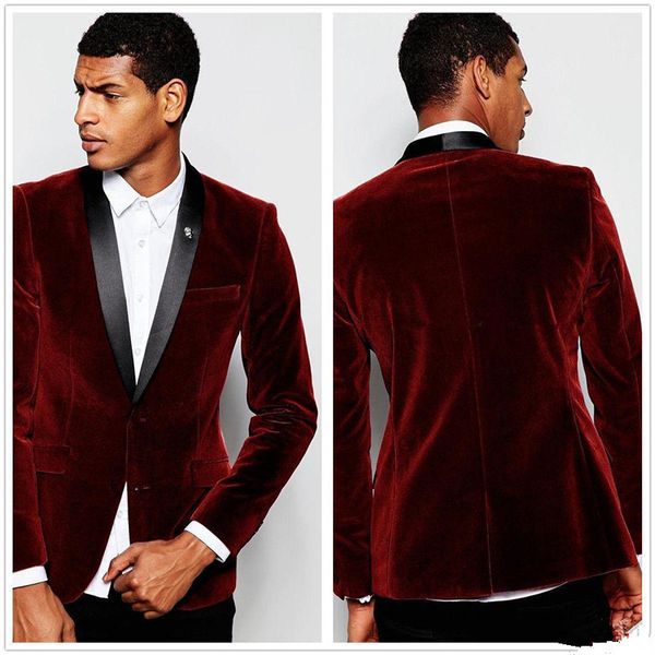 

burgundy men's suit jackets velvet wine red suit groom groomsman wedding tuxedos blazer coat one piece an greatcoat, White;black