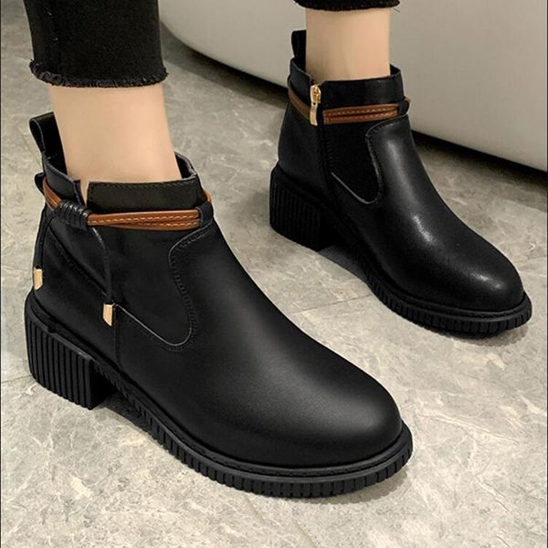 

boots winter ankle women shoes woman fashion pu short booties 2021 short-haired fur warm x507, Black