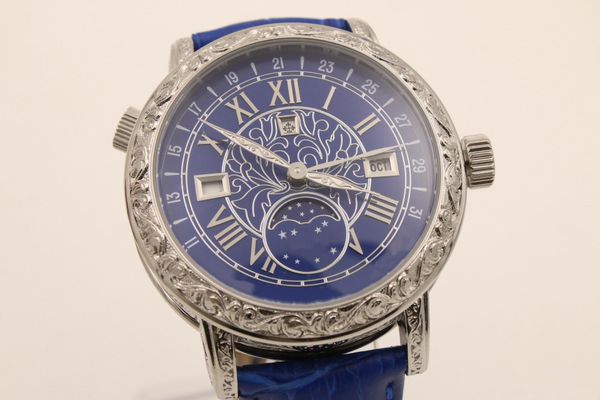 

2020 newfashion new blue and blue dezel blue belt mens stainless pointer watch men sports wrist sapphire men watch brand sky moon, Slivery;brown