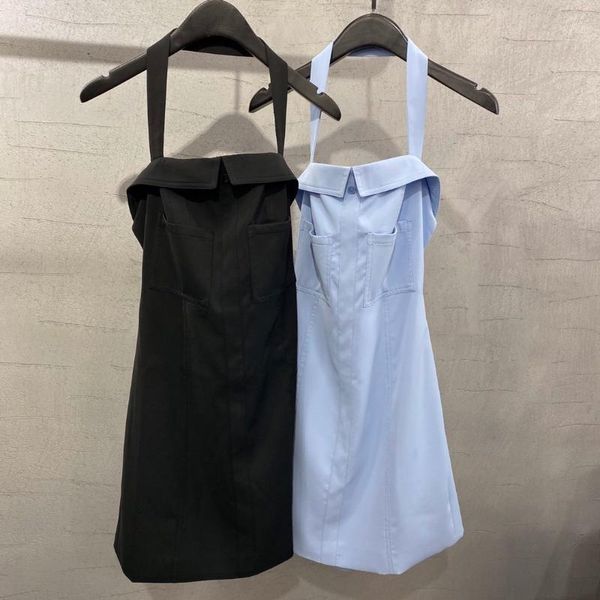 

2020 new ladies fashion sleeveless hanging neck solid color dress 0610, Black;gray