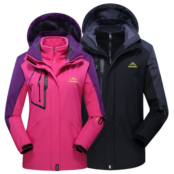 

outdoor winter couple's three-in-one raincoat jacket two-piece set men's and women's plus velvet warm ski mountaineering jack
