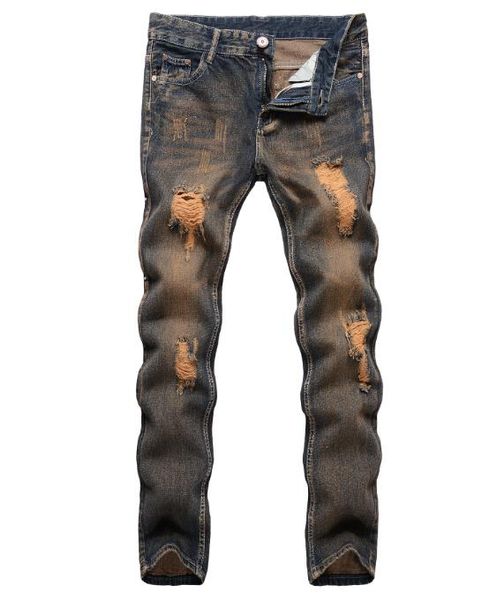 

new street fashion pants mens ripped washed denim jeans zipper design distressed skinny biker jeans hip hop denim jeans plus size, Blue