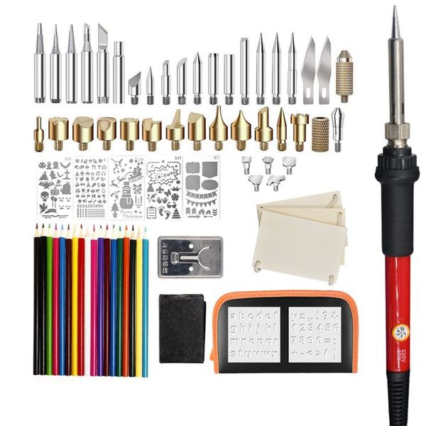 

горячая 79pcs 60w паяльник дровяной kit регулируемая гравировка pyrography инструмент сварка сварка skill kit wood embosse (eu plu