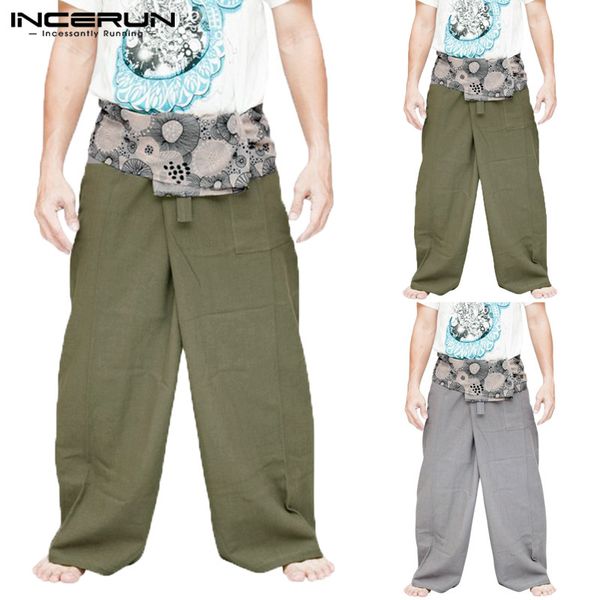 

incerun женщины мужчины повседневные брюки печати рыбак брюки бегуны широкие ноги свободные старинные брюки мужчины дамы мусульманские плюс, Black