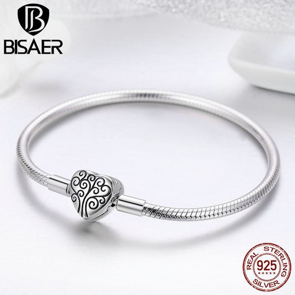 

100% 925 sterling silver family tree of life snake chain bracelets for women heart pave sterling silver bracelet jewelry ecb066, Golden;silver