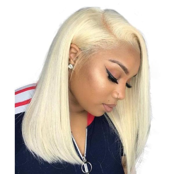 

613 ombre blonde 13x6 lace front human hair wigs brazilian short bob straight frontal wigs pre plucked remy hair, Black;brown