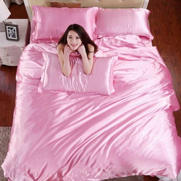 

k-star store tencel quilt cover silk satin four-piece silk bedding set sheets solid color ice four-piece