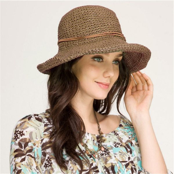 

fashion women raffia grass straw folding wide brim bucket hat for elegant lady dome fedora lady sunbonnet beach sunhat, Blue;gray