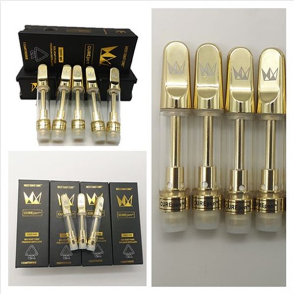 

Golden West Coast Cure Pen Cartridges 0.8ml 1ml Vape Carts Empty Ceramic Coil Tanks Metal Drip Tips 510 Vaporizers Child Resistant Packaging