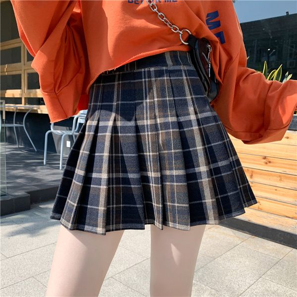 

skirts coigarsam 4xl plus size women short skirt spring navy blue grid grey plaid 8098, Black