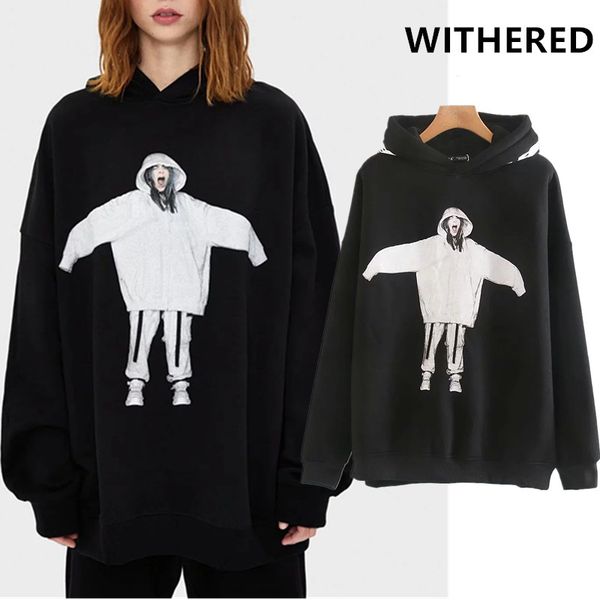 

withered england high street vintage rock cool letter printing oversize winter hoodies women hooded sweatshirt pullovers, Black