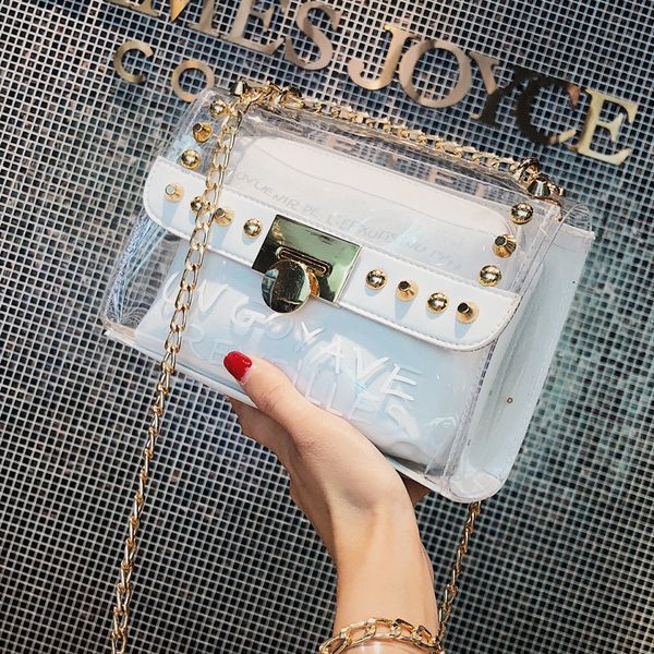 

transparent jelly crossbody bag 2020 summer new pvc women's handbag lock chain shoulder messenger bag