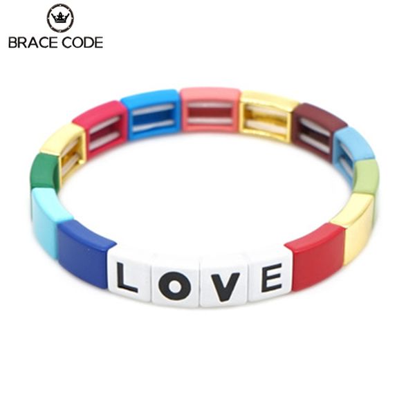 

alloy enamel bracelets for women friendship rainbow jewelry fine bracelets love letter enamel tile bracelet bohemia style, Golden;silver