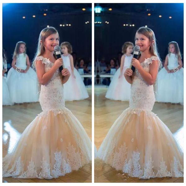 

off shoulder 2019 lace appliques slim mermaid flower girls dresses cute formal kids party gowns customized communion gowns pageant gowns, White;blue