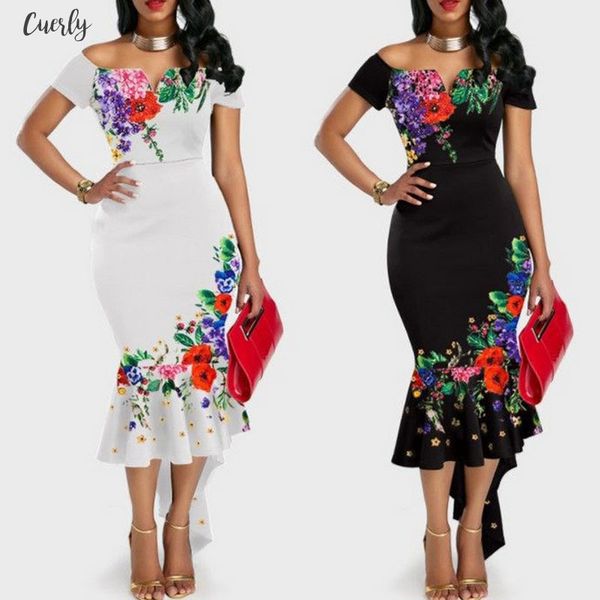 

womens summer fishtail bodycon off shoulder long dress bridesmaid party printing dress slin high waist off shoulder dress, Black;gray