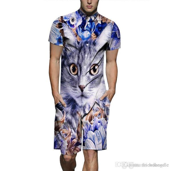 

мужские 3d cat дизайнерские костюмы one piece шорты 2pcs одежда комплекты с коротким рукавом tops, Gray