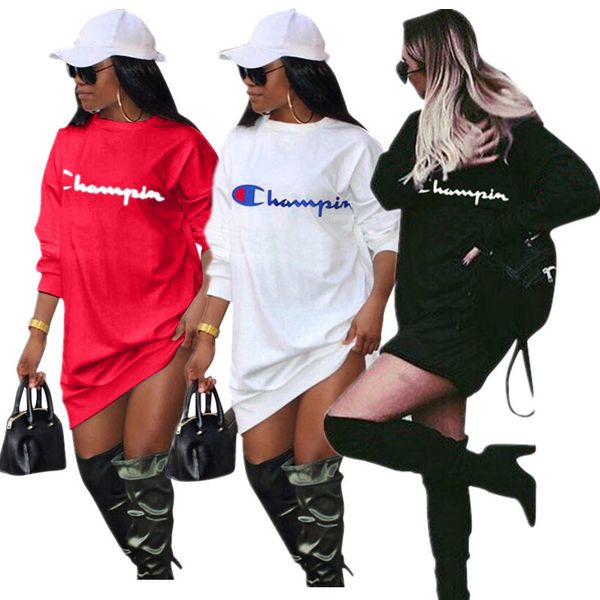 

spring champions hoodies dress women long sleeve o-neck mini dresses fashion one-piece skirt letter print outfits casual hoodie clothing, White