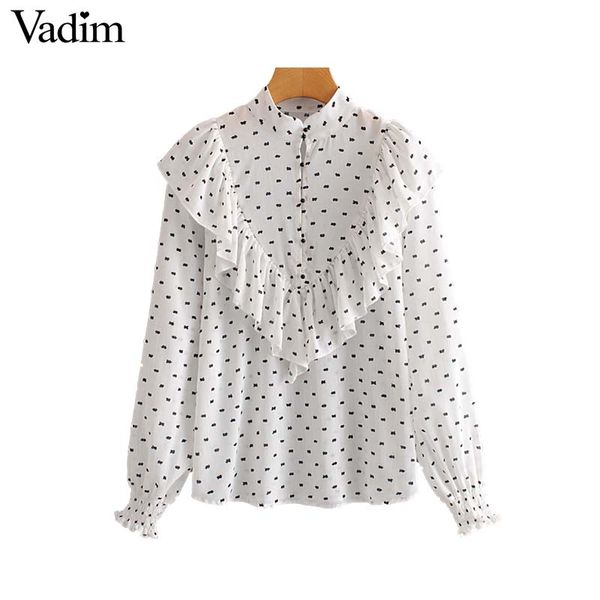 

women's blouses & shirts vadim women sweet white print ruffles bouses long sleeve chiffon female casual office wear chic loose blusas