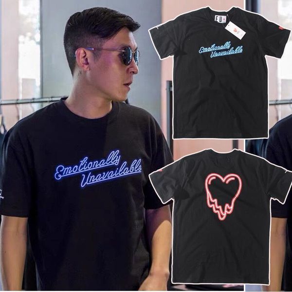 

t-shirt man and woman 2020 heart letter printing fluorescence effect cotton short sleeve leisure wild fashion half sleeve new style, White;black