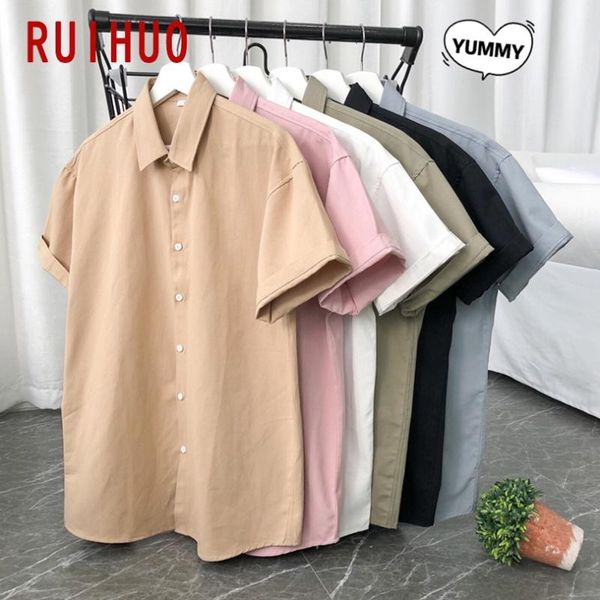 

ruihuo 2020 new spring solid short sleeve shirt men slim fit cotton casual shirts men clothing fashion brand plus size -3xl, White;black