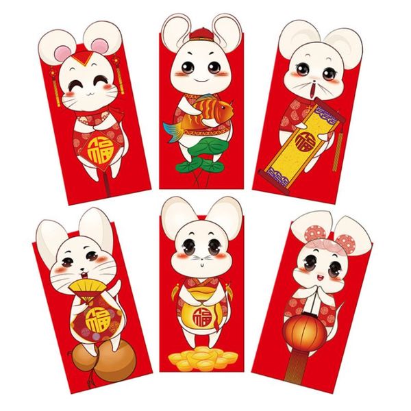 

6pcs/set chinese new year red money envelope year of the rat packet bag spring d08d