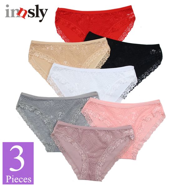 

women's panties innsly 3 pieces/pack women briefs female underwear cotton hollow out lady lingerie, Black;pink