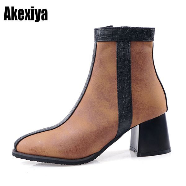 

black brown women boots comfy square high heel ankle boots fashion pointed toe zipper autumn winter ladies shoes 2019 k187