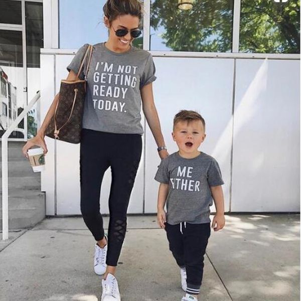 

new arrivals summer mom son daughter t shirts family matching outfits clothes i'm not getting ready today print family look, Blue
