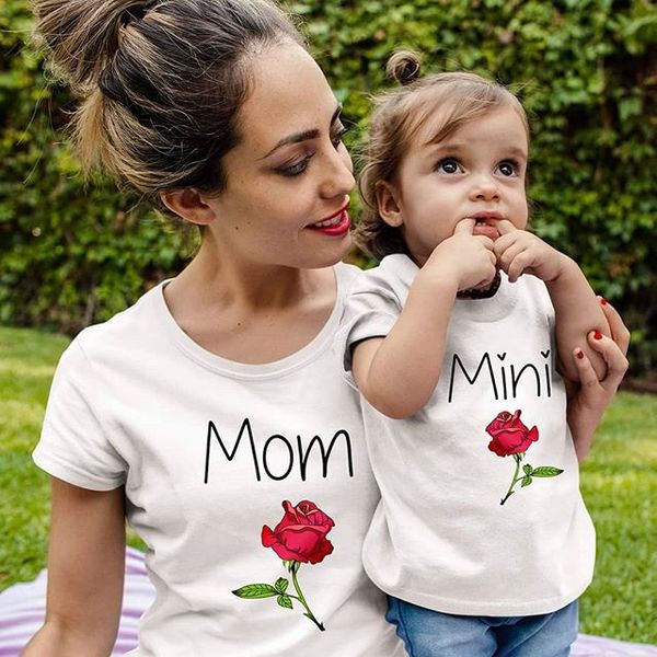 

rose mother daughter t shirt mommy and me clothes family matching outfits look mom and daughter dress mum baby dresses clothing, Blue