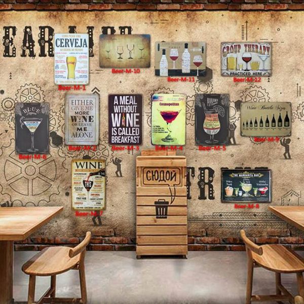 

124 designs vintage beer tin signs collection 12x7.8" retro metal poster for cafe bar pub man cave beer wall decor art tin sign