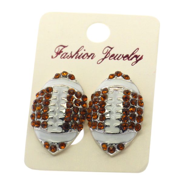 

brown navy blue and white crystal football pendant sport hook earring for souvenir fans gift, Silver