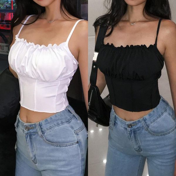 

women's tanks & camis womens tee ruffles collar t shirts vest summer 2021 slim solid fashion camisole crop sleeveless tank, White