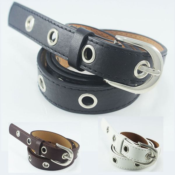 

black white pu leather belts for women metal circle hollow fashion corset waist belts euramerican leisure jeans female belt 2019, Black;brown