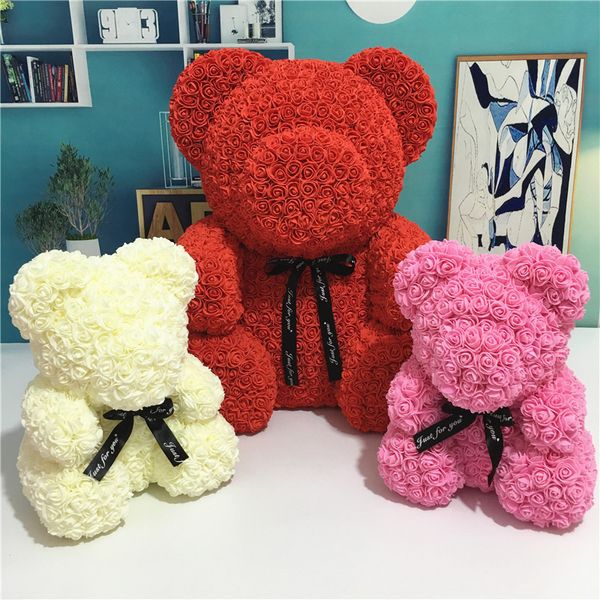 Giocattoli con confezione regalo 24 cm Orso artificiale di rose Orso Teddi Regali di fiori rosa per le donne Regali di San Valentino Vendita calda Dropshipping