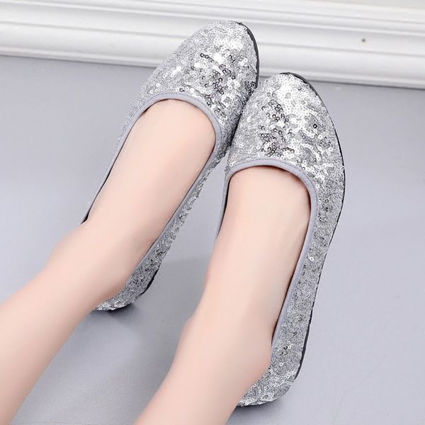 

j012018 new style fashion old flat cloth shoes women's flat heel shoes soft bottom sequin shallow mouth beijing women's sh, Black