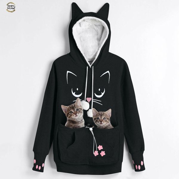 

новое прибытие cat lovers толстовка кенгуру собак pet paw emboridery пуловеры cuddle чехол толстовка карманный животных уха с капюшоном, Black