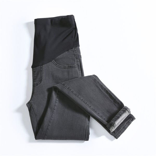 

9588# black stretch denim maternity adjustable belly jeans 9/10 spring summer pencil pants for pregnant women pregnancy trousers