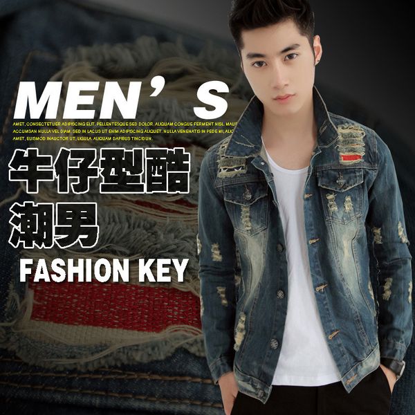 

new style men's wear casual cowboy jacket men fashion korean-style jeans coat slim fit fashion, Black;brown