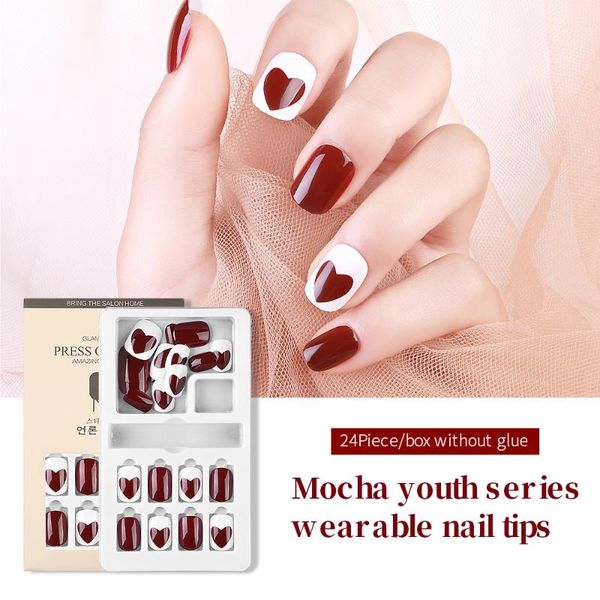 

false nails 24pcs est detachable nail artificial tips for decorated design press on art fake extension with glue adhesive, Red;gold