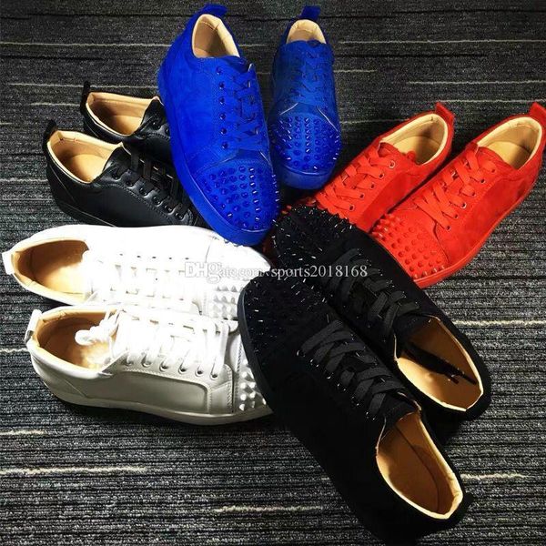 

new 2019 designer sneakers red bottom shoe low cut suede spike luxury shoes for men and women shoes party wedding crystal leather sneakers, Black