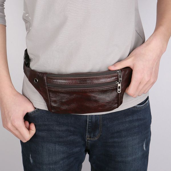 

cow leather men waist bag new casual small fanny pack male waist pack for cell phone and s travel chest bag #yy