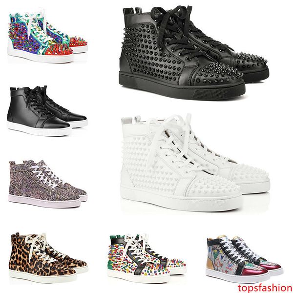 

with ]2019 designer fashion s shoes studded spikes flat sneakers for men women leather casual rivet sneakers