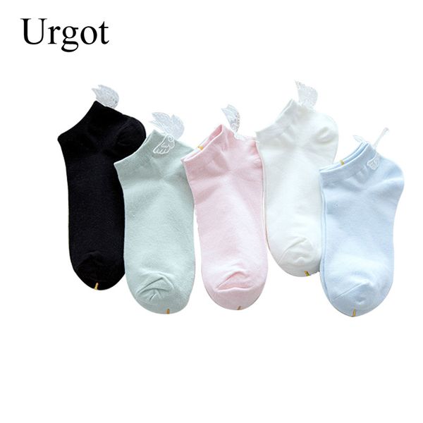 

urgot 5 pairs personality three-dimensional wings socks female cotton korea cute low cut boat socks college wind bow women, Black;white