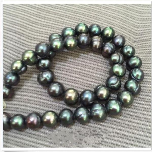 

22" baroque 10-11 mm south sea black green pearl necklace 14k gold clasp, Silver
