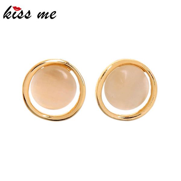 

kissme exquisite round opal stud earrings for women party gifts gold color alloy earrings 2020 new fashion jewelry accessories, Golden;silver